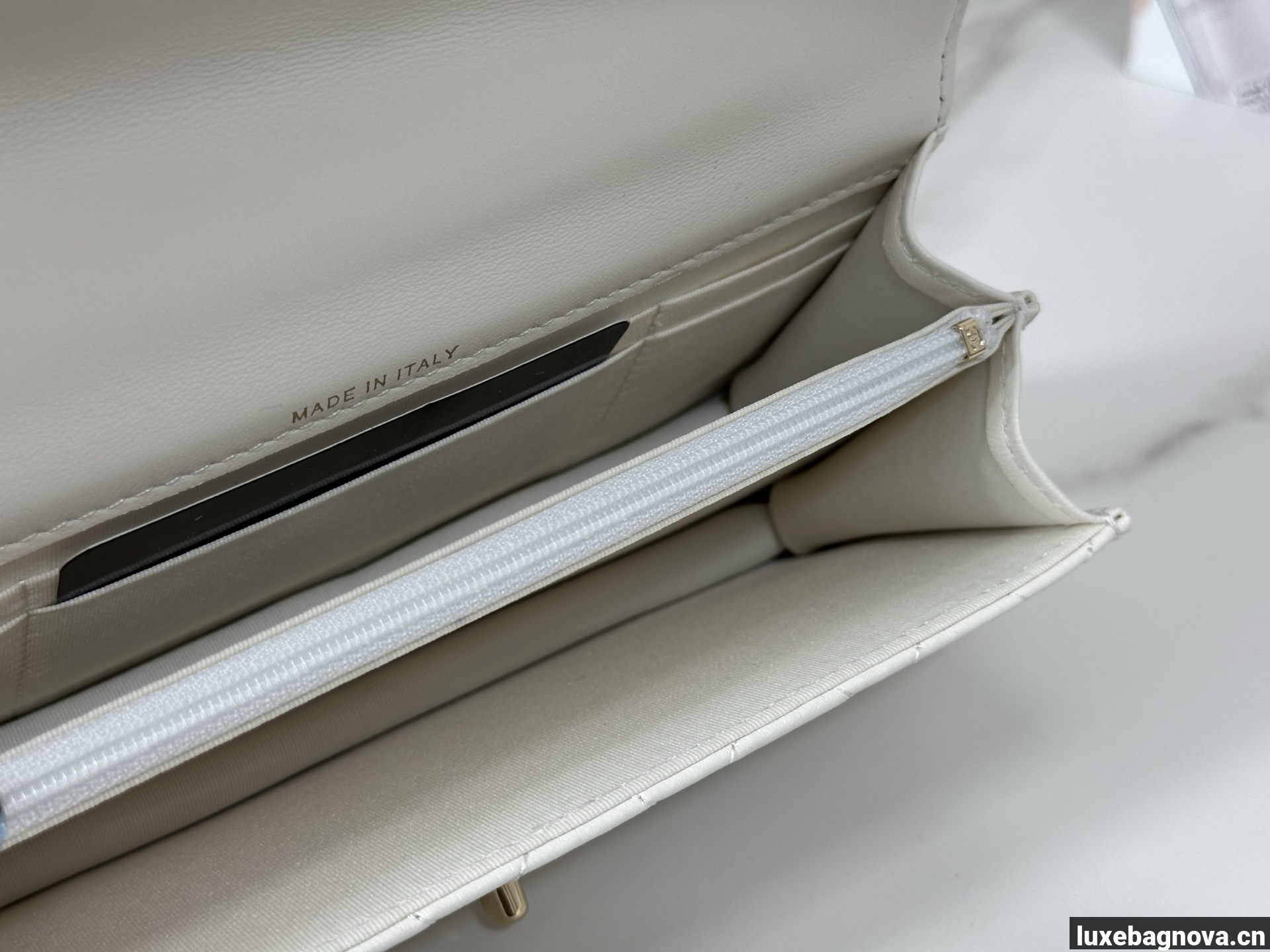 Chanel Lambskin Quilted Pick Me Up Wallet On Chain WOC White