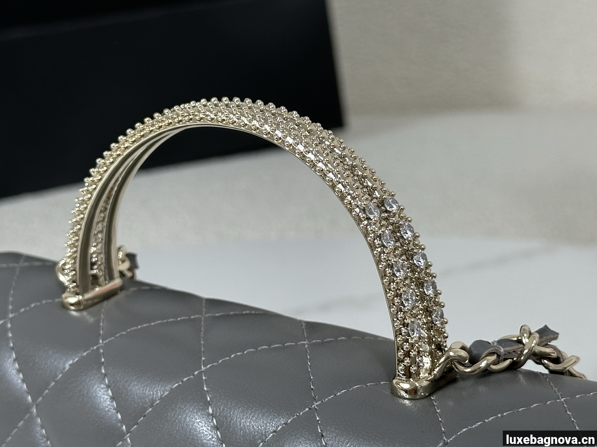 Chanel Lambskin Quilted Pick Me Up Wallet On Chain WOC Grey