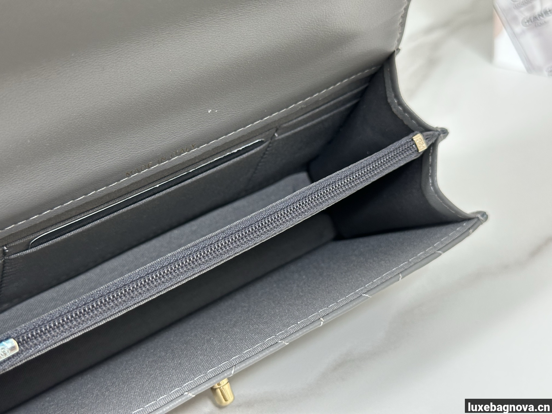 Chanel Lambskin Quilted Pick Me Up Wallet On Chain WOC Grey