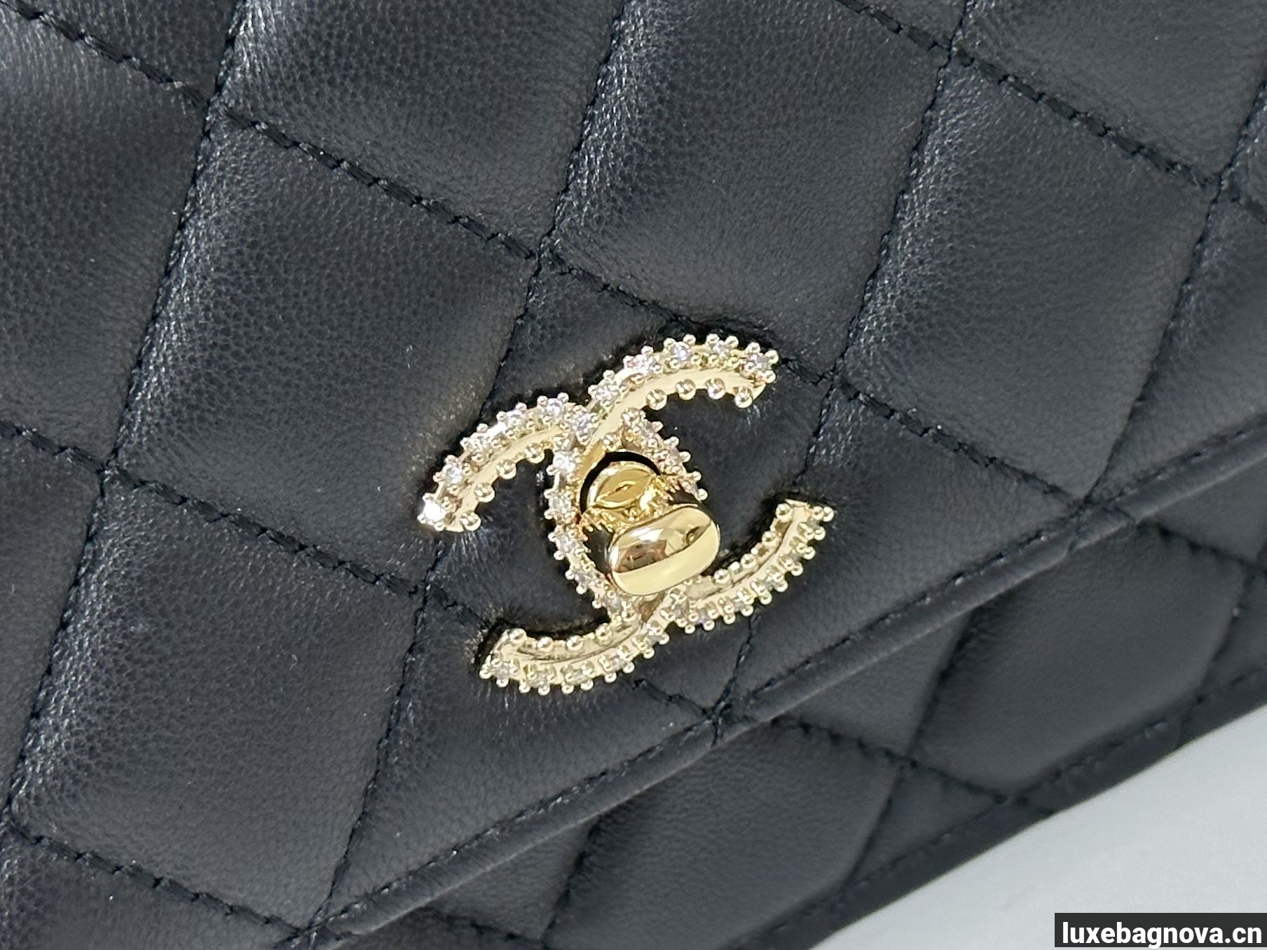 Chanel Lambskin Quilted Pick Me Up Wallet On Chain WOC Black