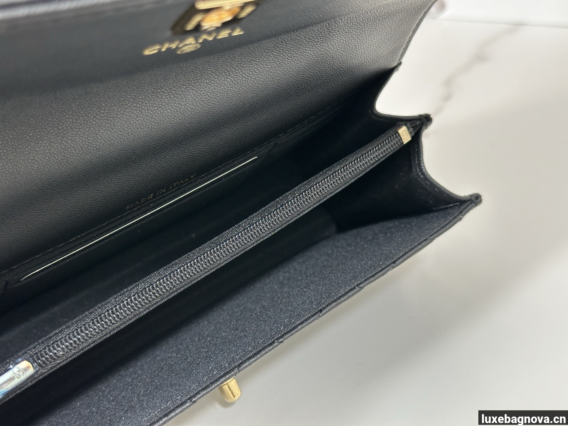 Chanel Lambskin Quilted Pick Me Up Wallet On Chain WOC Black