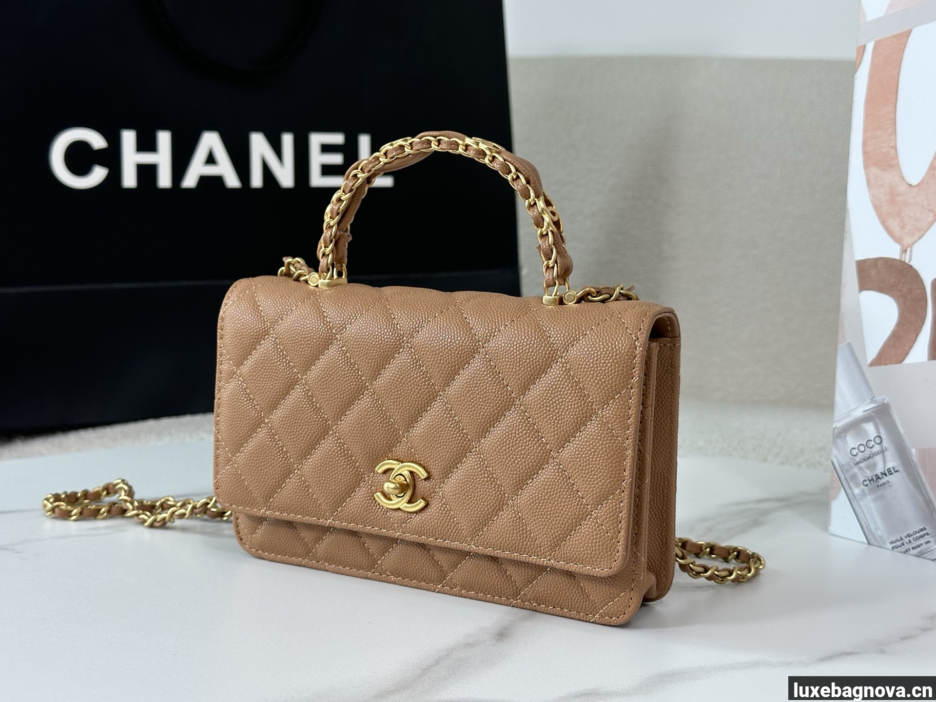 Chanel Caviar Quilted Wallet On Chain WOC Beige