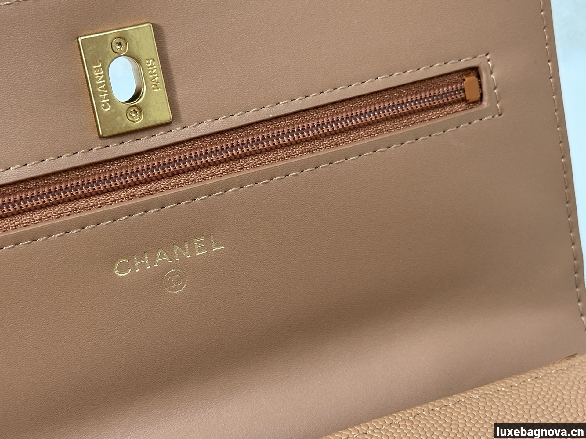 Chanel Caviar Quilted Wallet On Chain WOC Beige