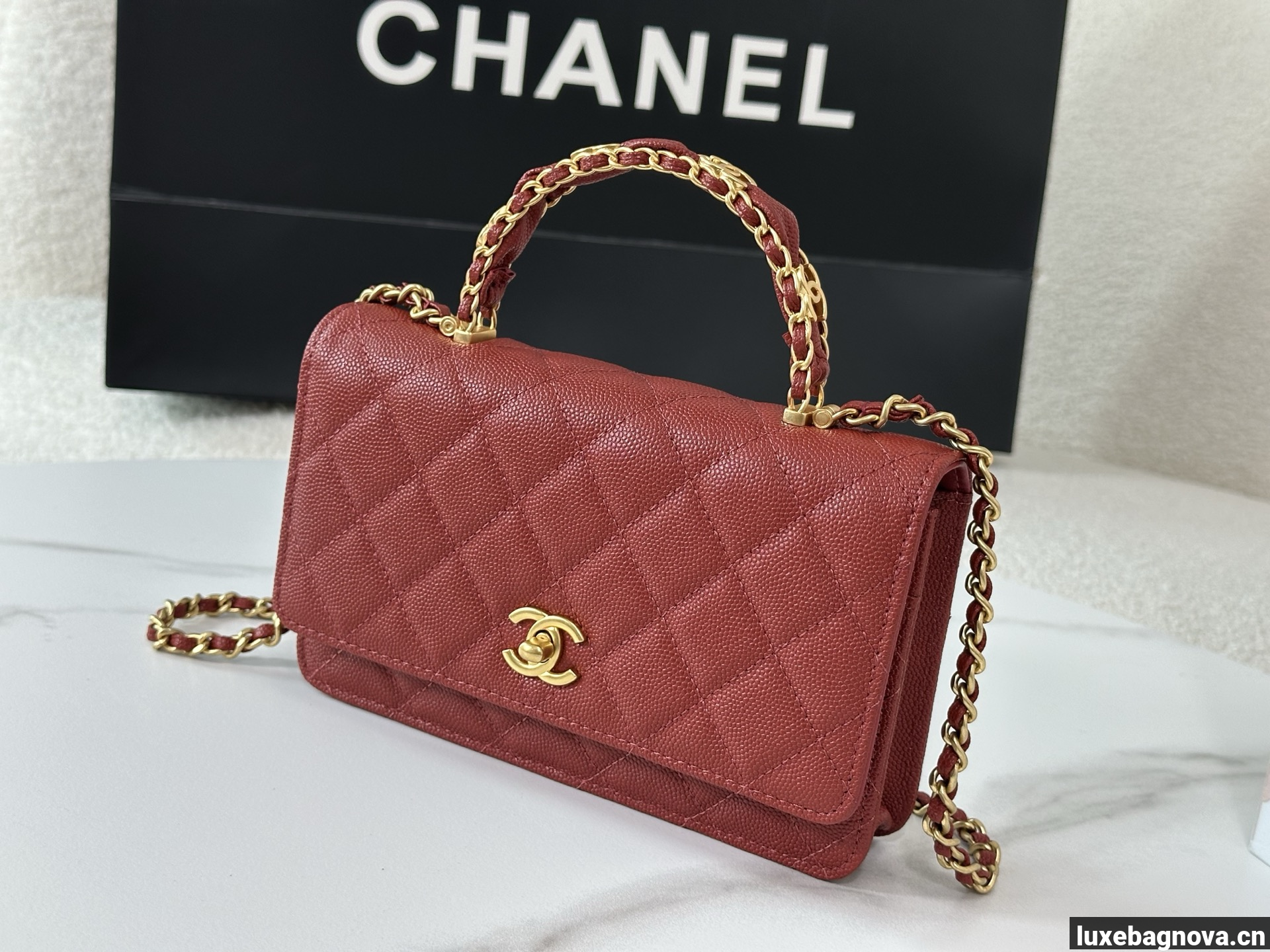 Chanel Caviar Quilted Wallet On Chain WOC Burgundy