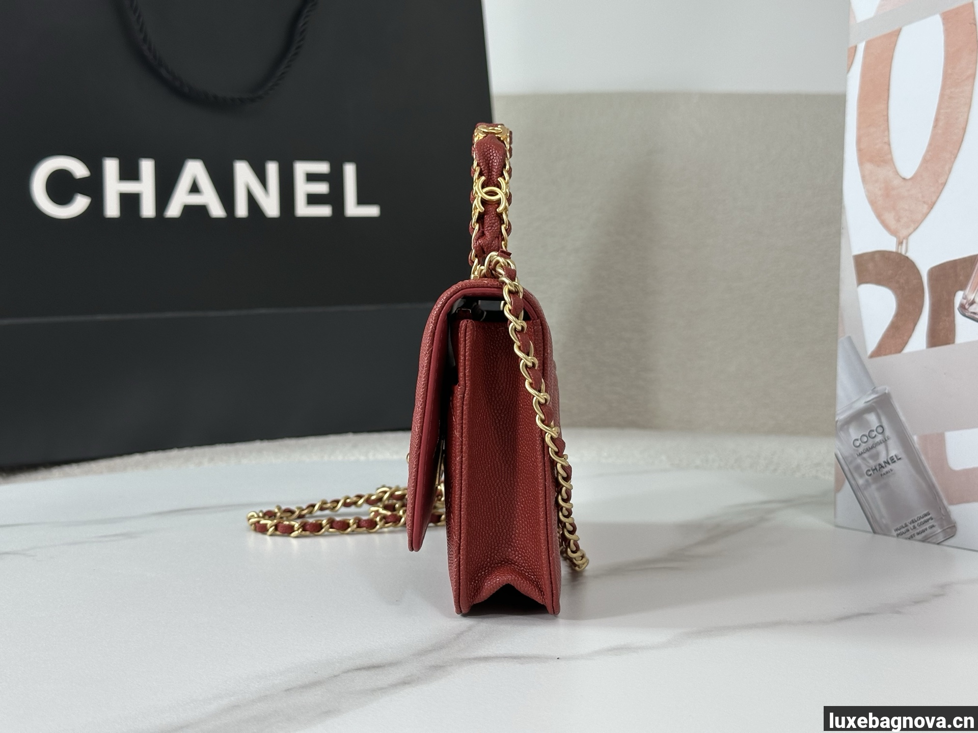 Chanel Caviar Quilted Wallet On Chain WOC Burgundy