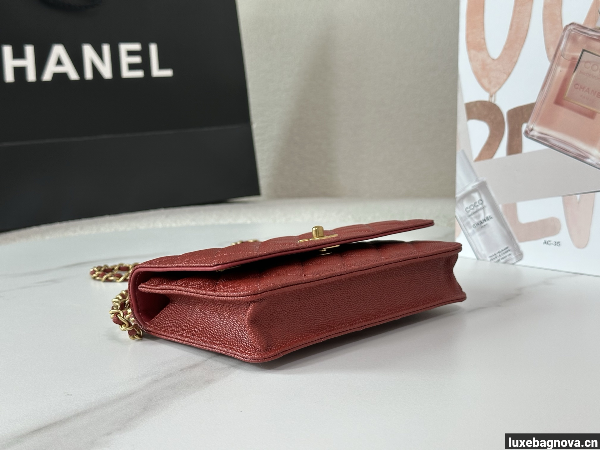 Chanel Caviar Quilted Wallet On Chain WOC Burgundy