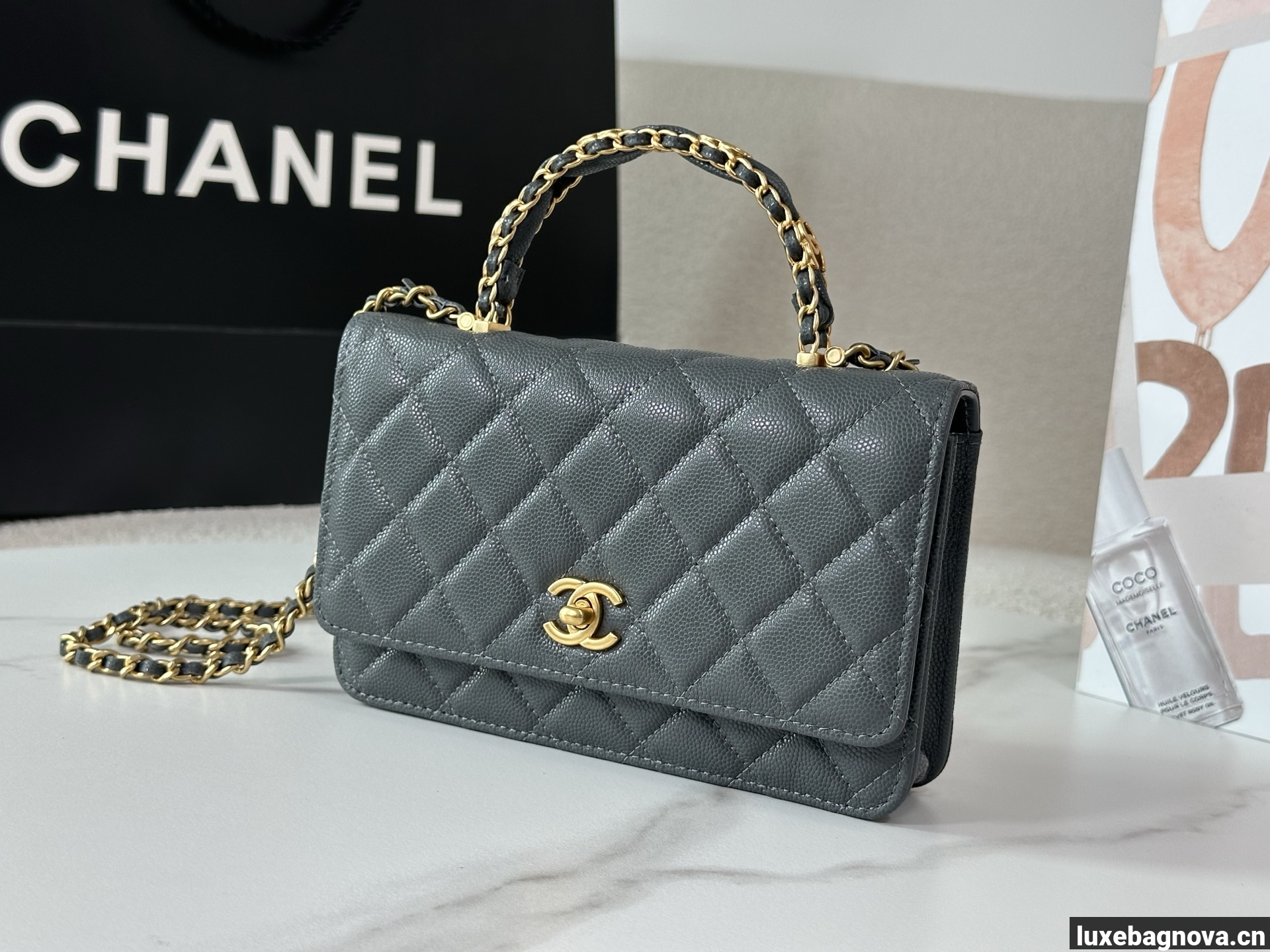 Chanel Caviar Quilted Wallet On Chain WOC Grey