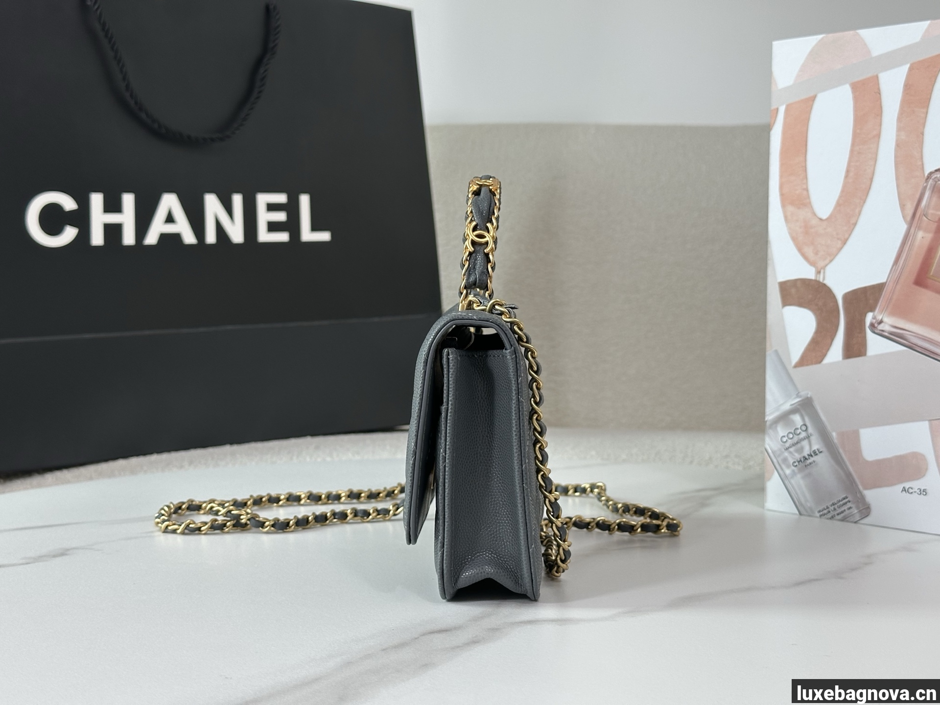 Chanel Caviar Quilted Wallet On Chain WOC Grey