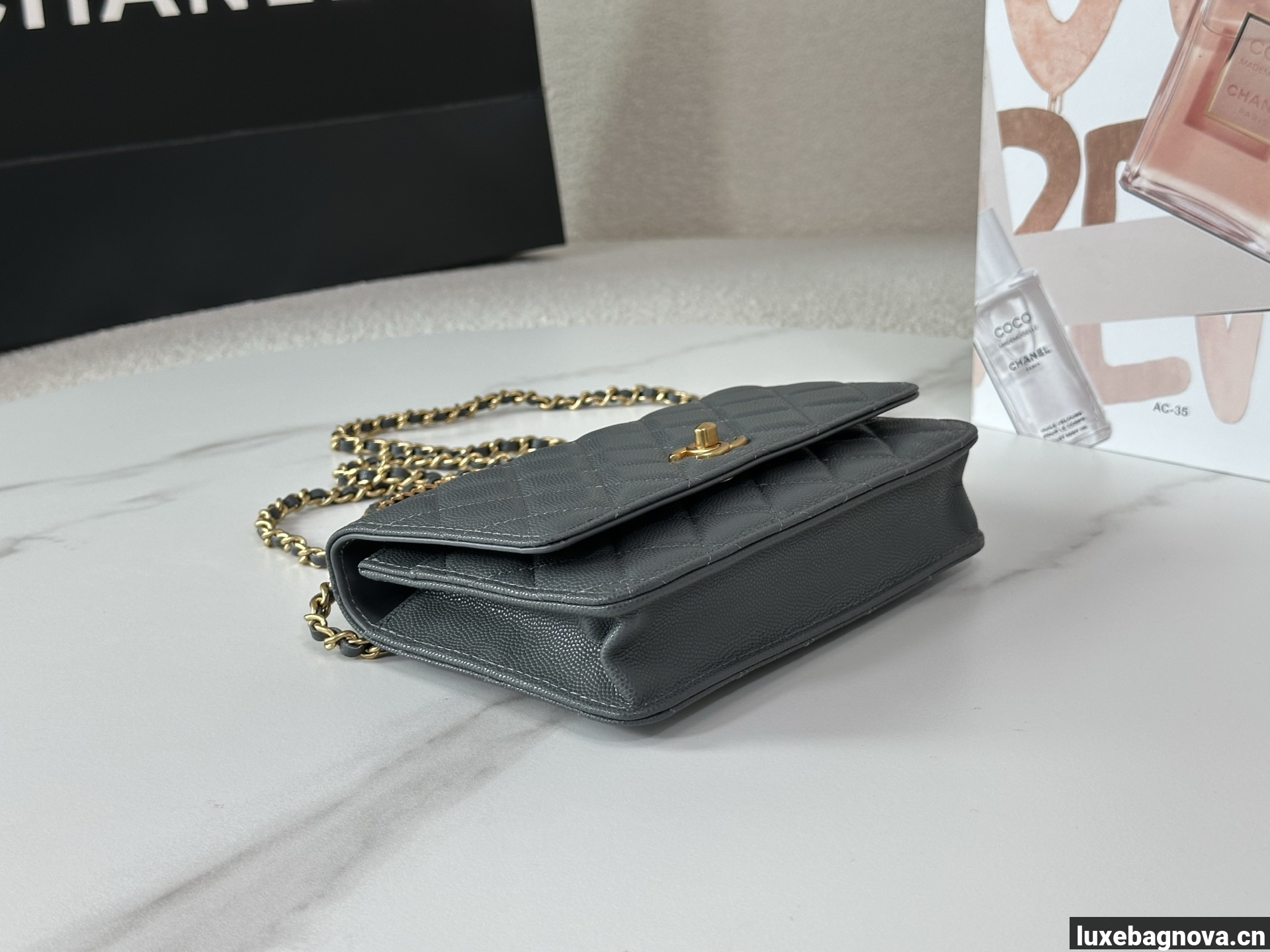 Chanel Caviar Quilted Wallet On Chain WOC Grey