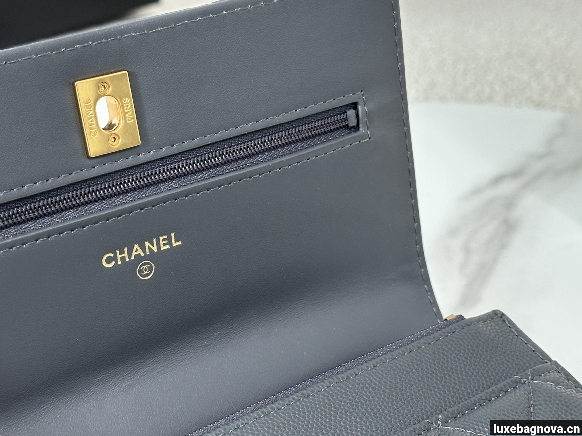 Chanel Caviar Quilted Wallet On Chain WOC Grey