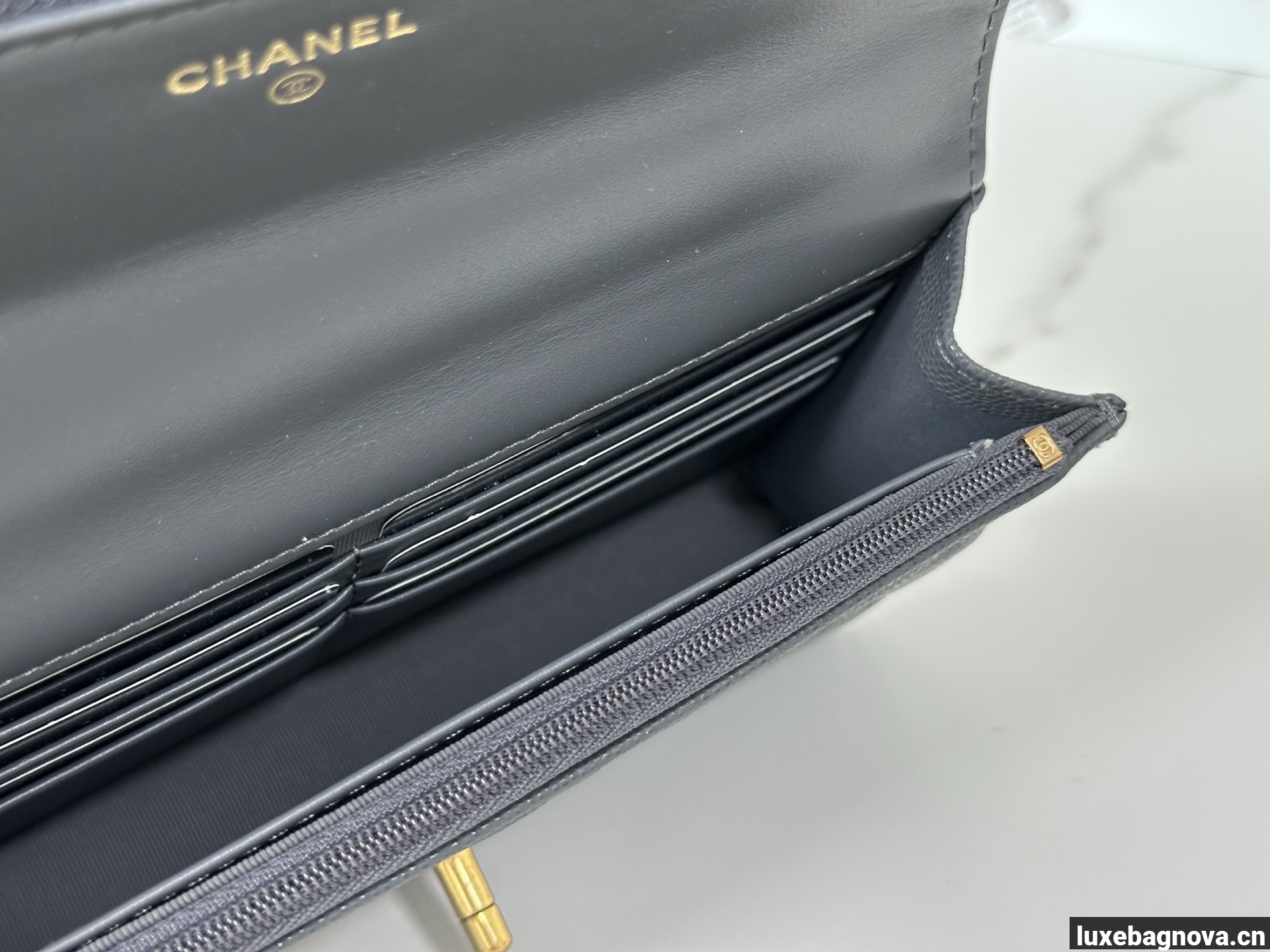 Chanel Caviar Quilted Wallet On Chain WOC Grey