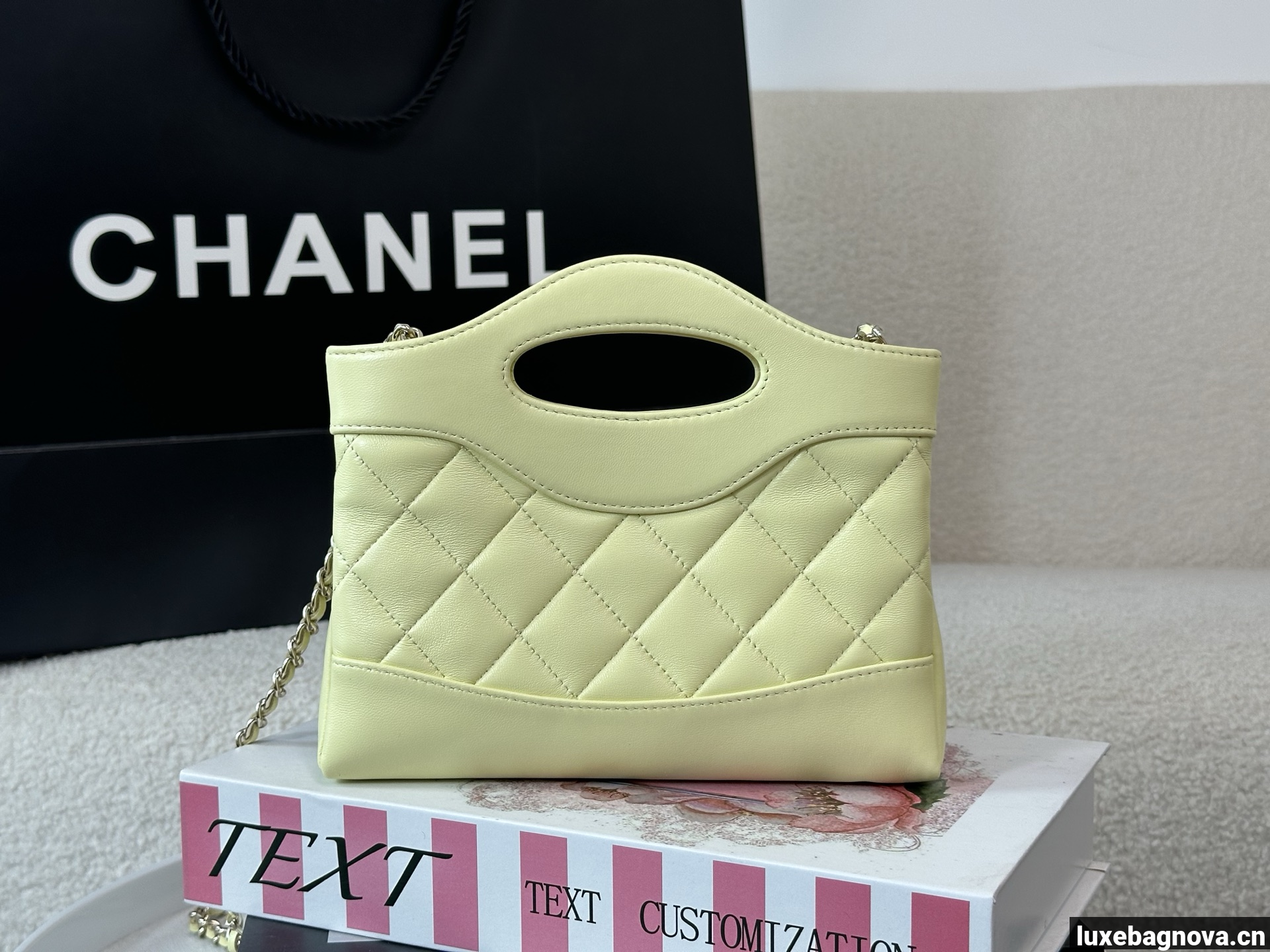 Chanel Yellow quilted leather mini tote bag with chain shoulder strap