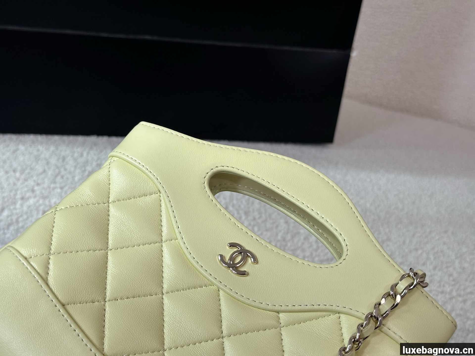 Chanel Yellow quilted leather mini tote bag with chain shoulder strap