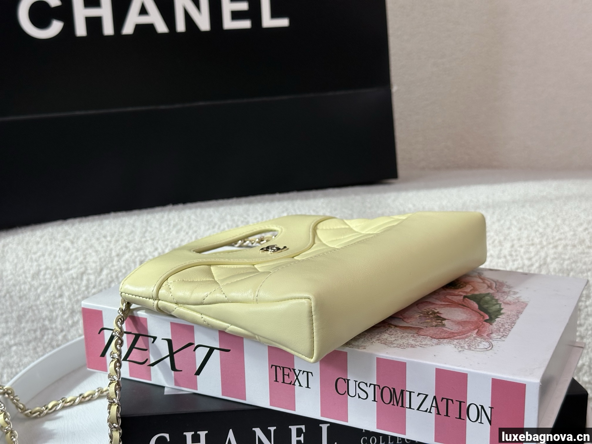 Chanel Yellow quilted leather mini tote bag with chain shoulder strap