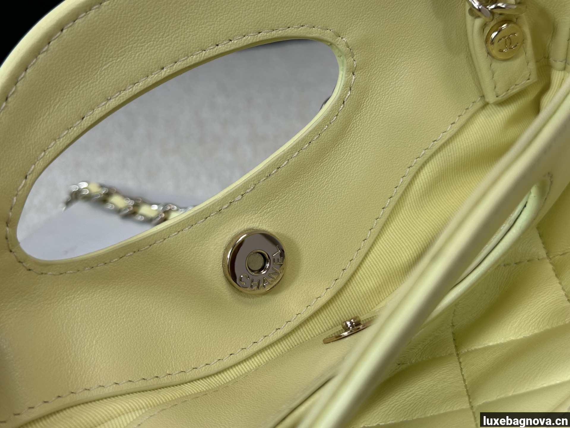 Chanel Yellow quilted leather mini tote bag with chain shoulder strap