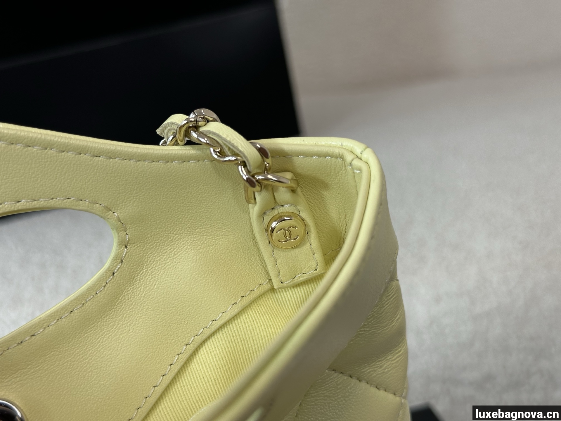 Chanel Yellow quilted leather mini tote bag with chain shoulder strap