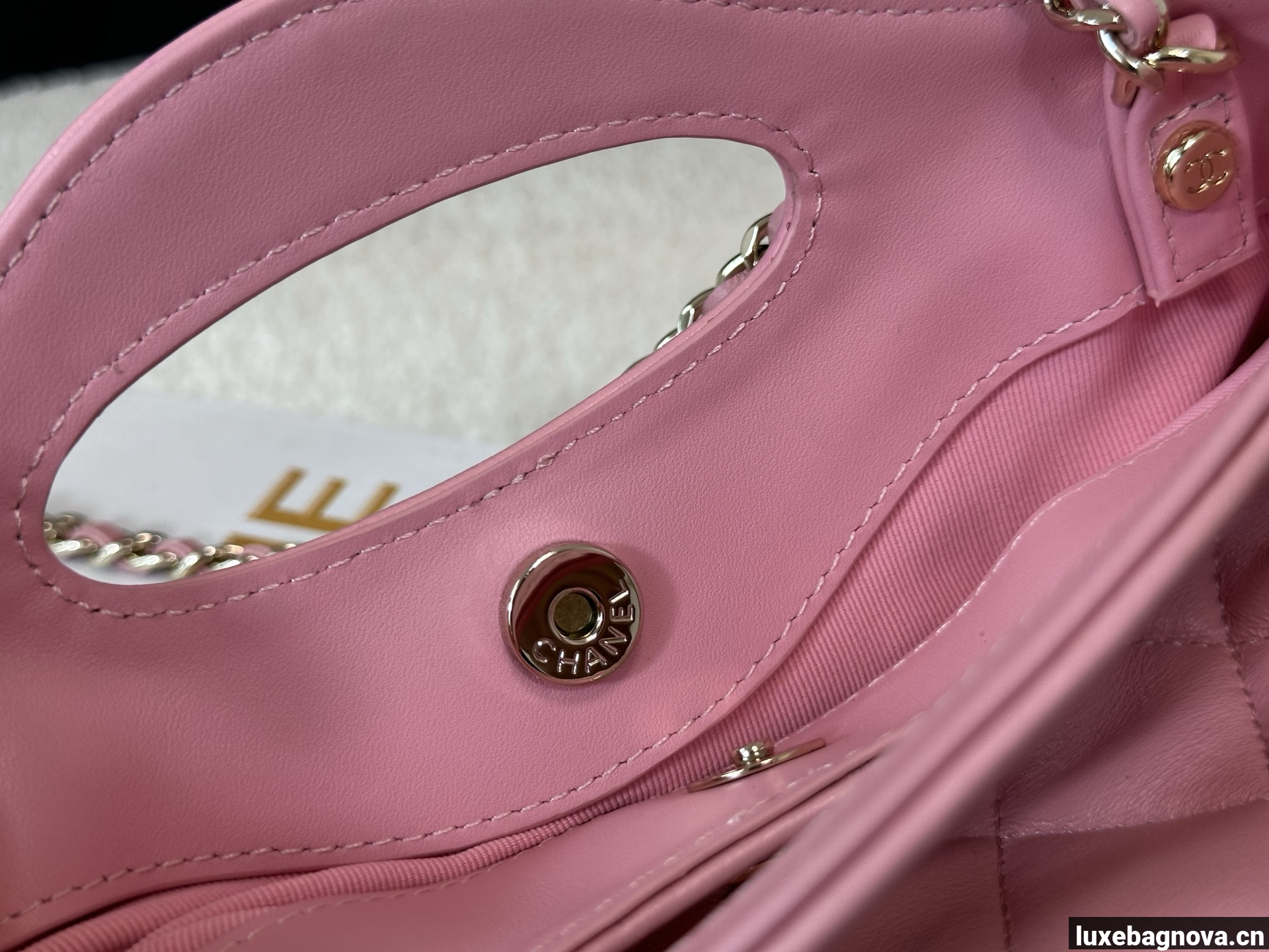 Chanel Pink quilted leather mini tote bag with chain shoulder strap