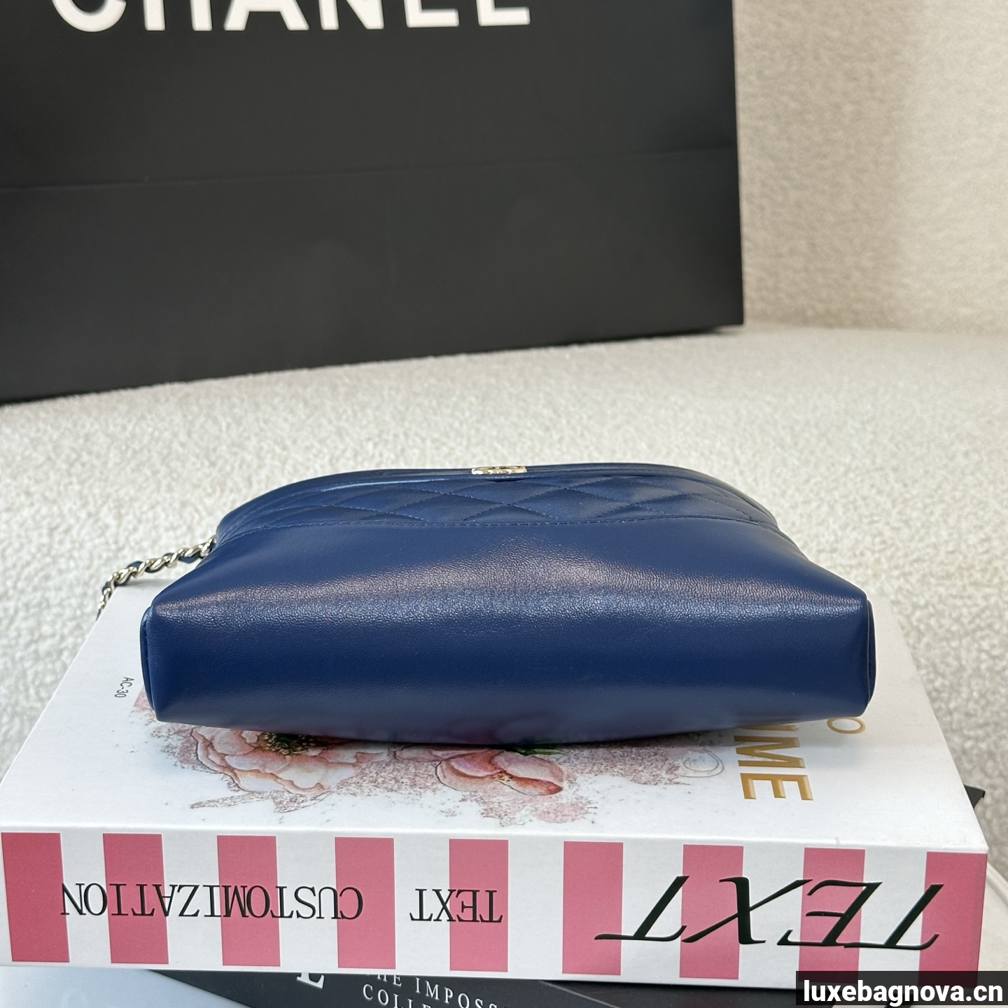 Chanel Blue quilted leather mini tote bag with chain shoulder strap