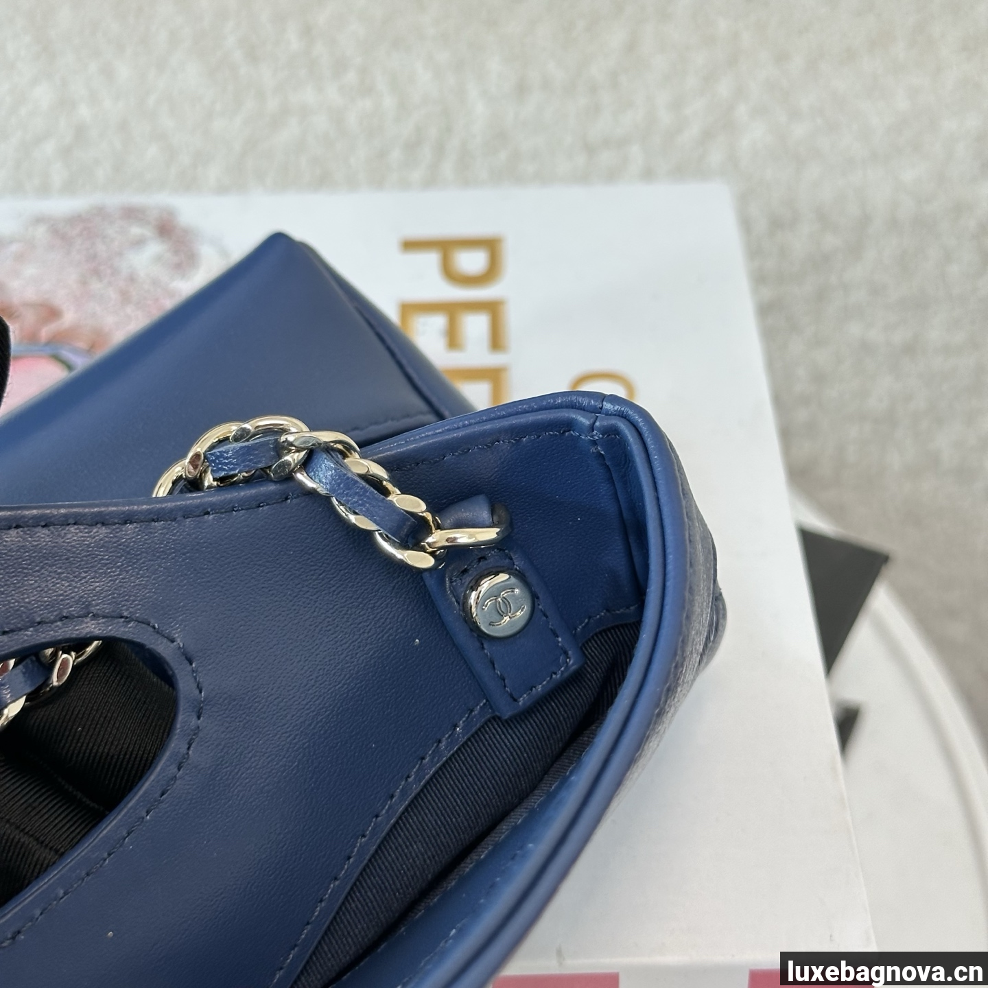 Chanel Blue quilted leather mini tote bag with chain shoulder strap