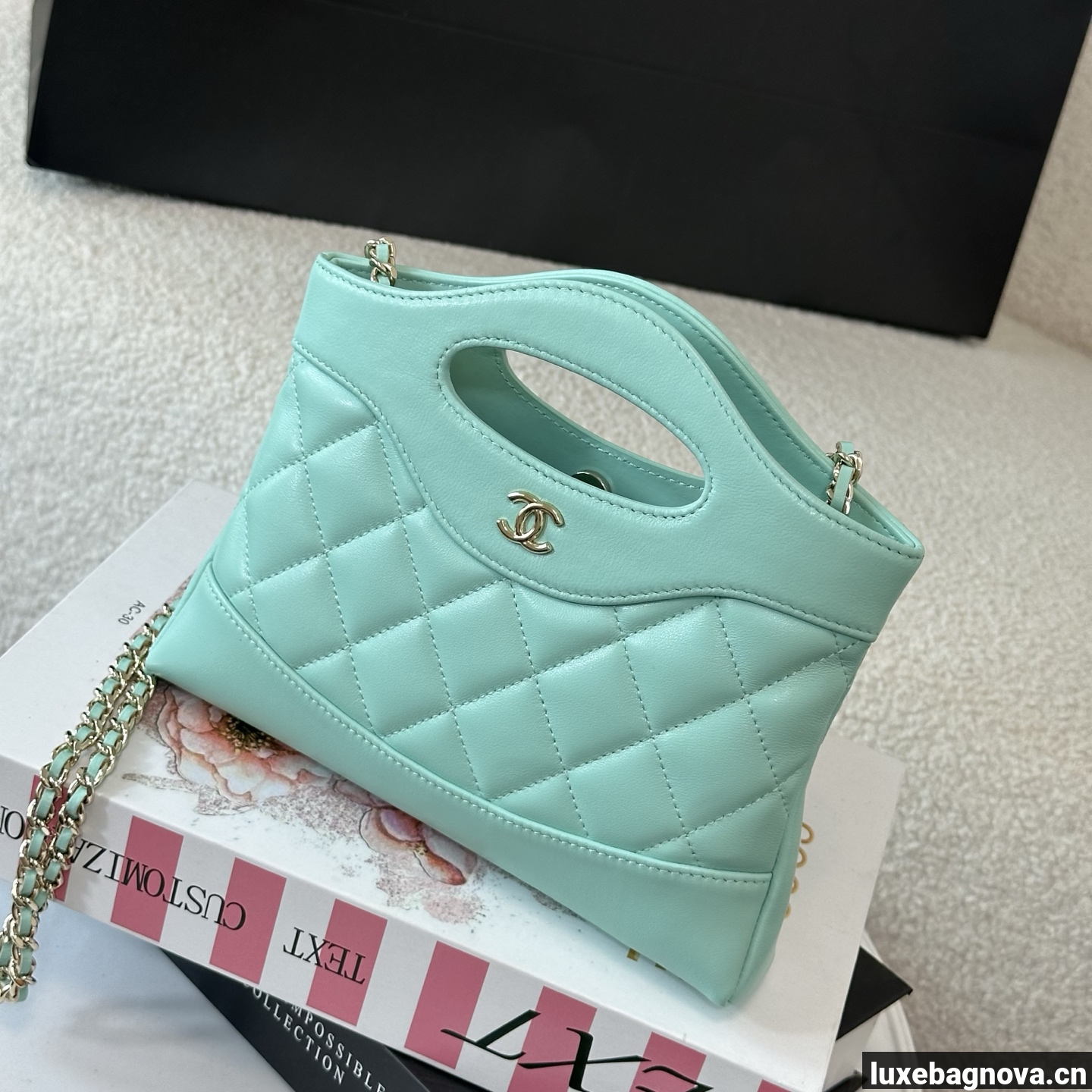 Chanel Green quilted leather mini tote bag with chain shoulder strap