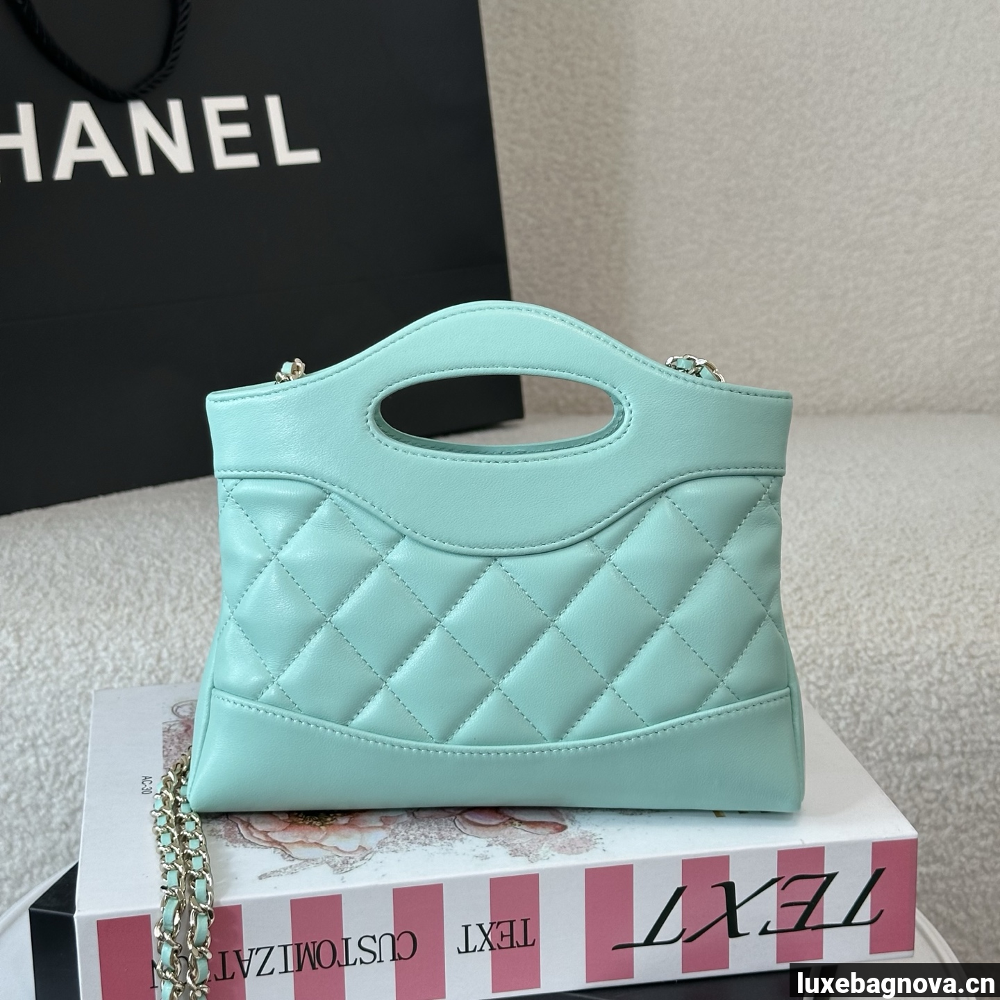 Chanel Green quilted leather mini tote bag with chain shoulder strap