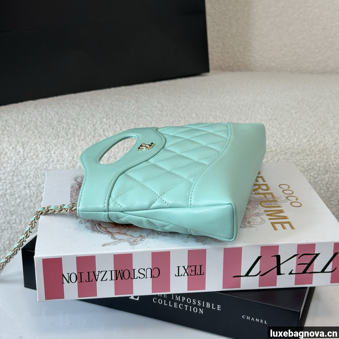 Chanel Green quilted leather mini tote bag with chain shoulder strap