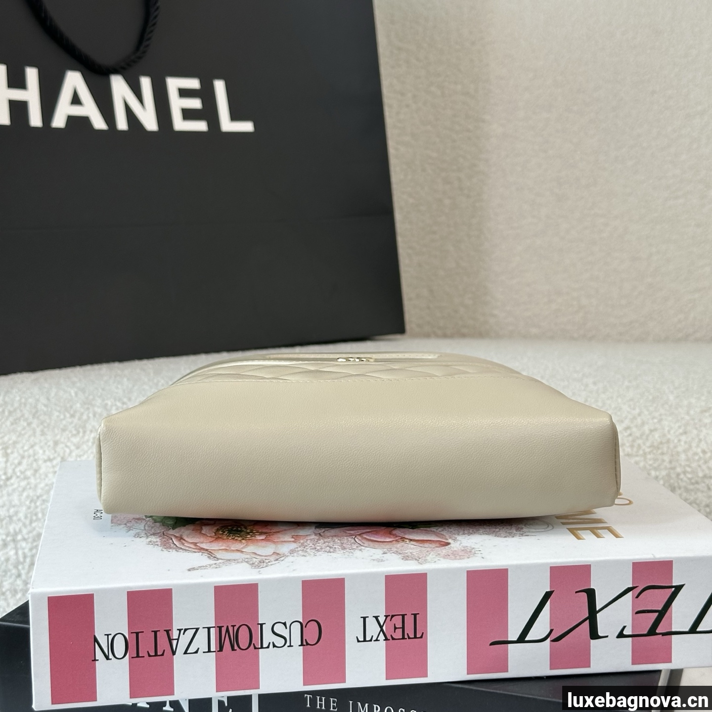 Chanel Beige quilted leather mini tote bag with chain shoulder strap