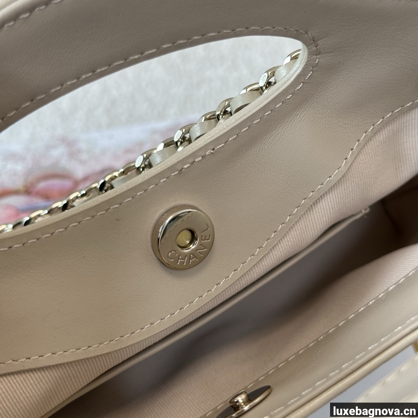 Chanel Beige quilted leather mini tote bag with chain shoulder strap