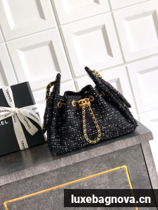 CHANEL 25 MINI HANDBAG Woolen tweed AS5631 black