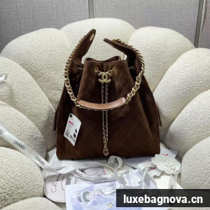 CHANEL 25 Medium Handbag AS5311 Sude Dark Brown