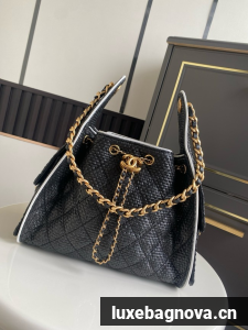 CHANEL 25 Small Handbag Printed Fabric AS5293 black