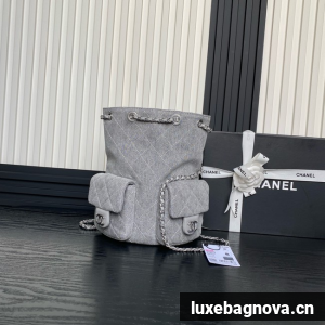 CHANEL BACKPACK Washed Denim AS5310 gray