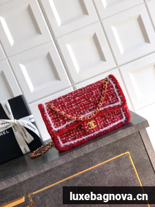 CHANEL Classic 11.12 Handbag A01112 Red Pink & Black