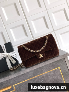 CHANEL Classic 11.12 Handbag velvet A01112 Coffee