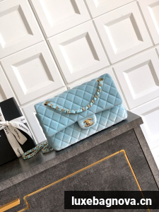 CHANEL Classic 11.12 Handbag velvet A01112 light blue