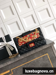 CHANEL Classic Handbag Lambskin CF1112 black&red