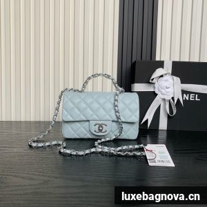 CHANEL Clutch With Chain AS2701 light blue&Silver Metal