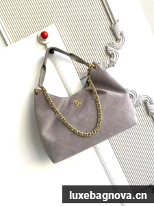 CHANEL Hobo Bag Suede Calfskin AS5978 gray