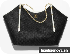 CHANEL Maxi Shopping Bag Braided Raffia AS5463 black