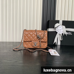 CHANEL Mini Flap Bag AS5758 Camel&Silver Metal