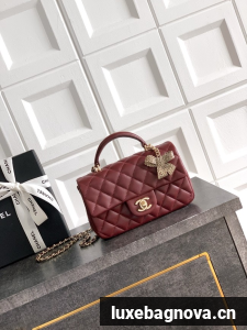 CHANEL Mini Flap Bag with Top Handle AP2431 burgundy