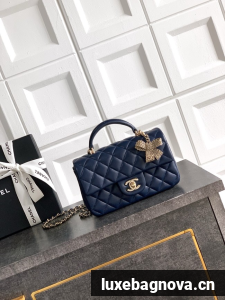 CHANEL Mini Flap Bag with Top Handle AP2431 dark blue