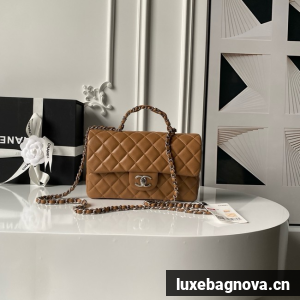 CHANEL Mini Flap Bag with Top Handle AS5702 brown&Silver Metal