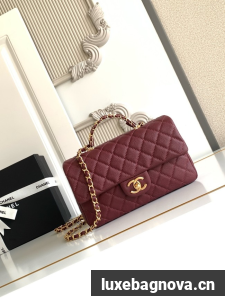 CHANEL Mini Flap Bag with Top Handle AS5702 burgundy