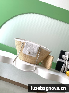 CHANEL Small Tote AS5951 Beige & white