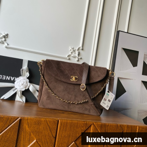 CHANEL Suede Calfskin Shoulder Bag AS5883 dark brown