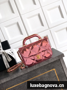 Chanel 25K Original Patent Leather Top Handle Bag A6320 Pink