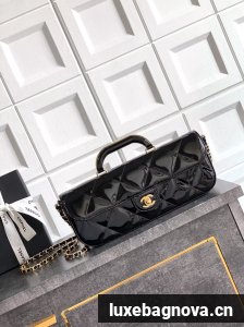Chanel 25K Original Patent Leather Top Handle Bag A6321 Black