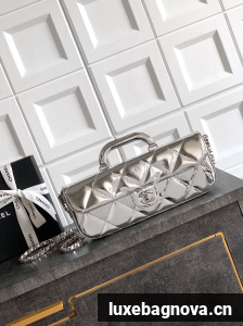 Chanel 25K Original Patent Leather Top Handle Bag A6321 Silver