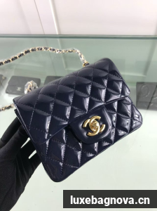 Chanel Classic MINI Flap Bag Original Patent Leather CF1115 Navy Gold-Tone